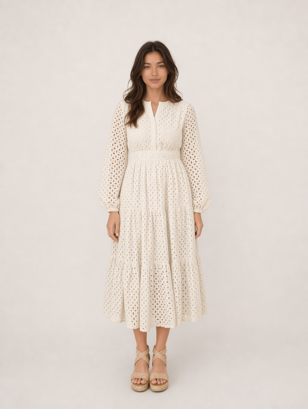 V Neck Hollow Long Sleeve Maxi Dress