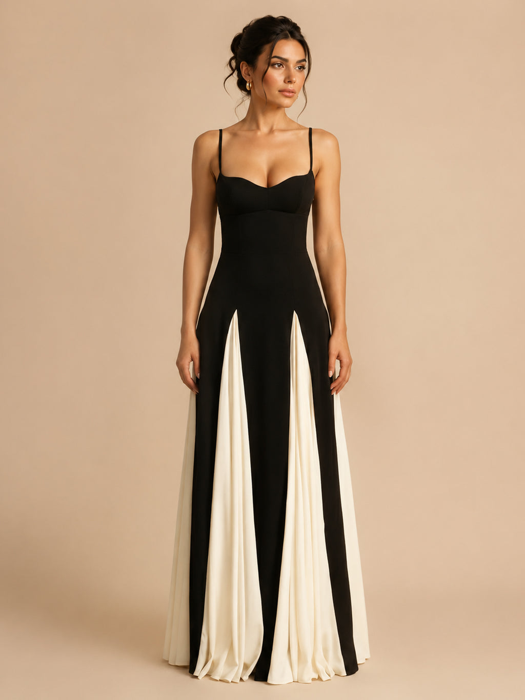 Black & White Color Block Spaghetti Strap Maxi Dress