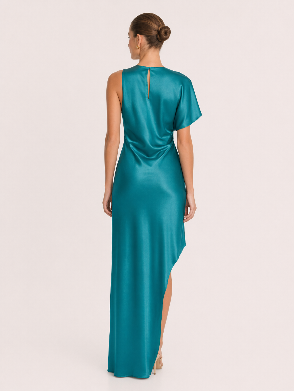 Blue Satin Asymmetrical Knotted Maxi Dress