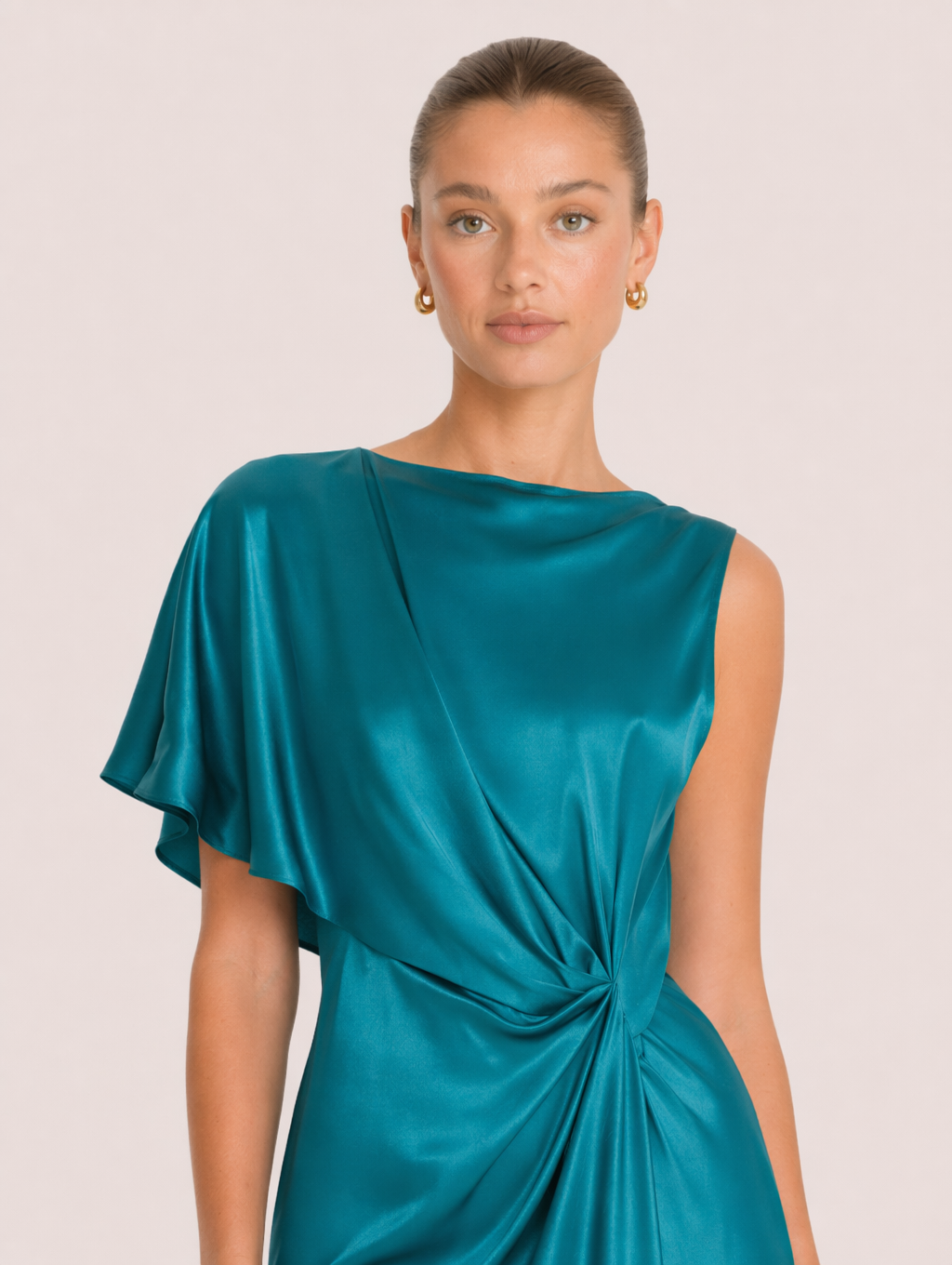 Blue Satin Asymmetrical Knotted Maxi Dress