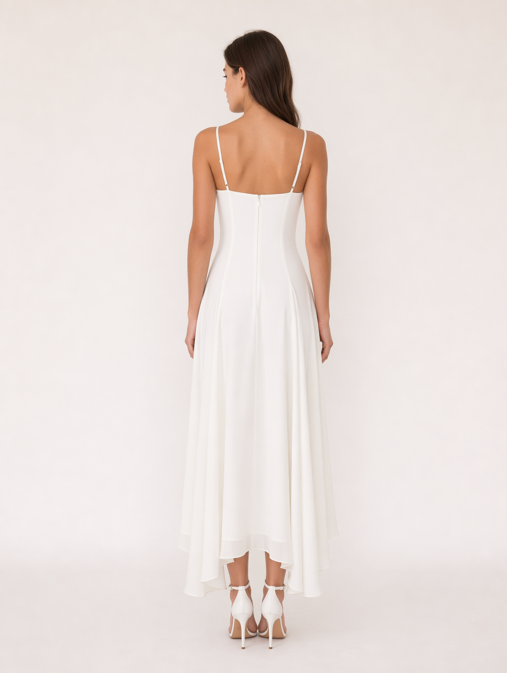 White 3D Floral Spaghetti Strap Midi Dress