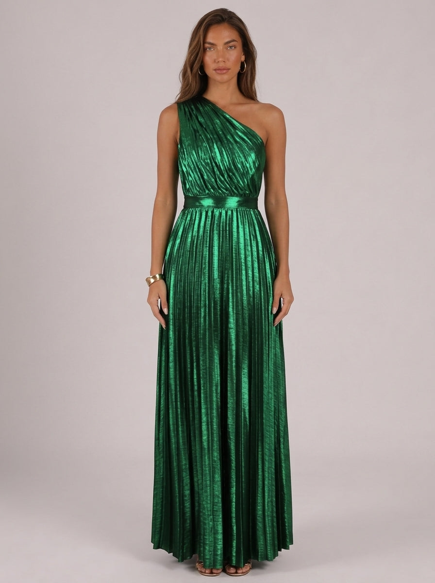 Celandra Metallic Pleated Maxi Dress