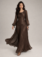 Zephrina Nerissa ruched sheer maxi dress in brown