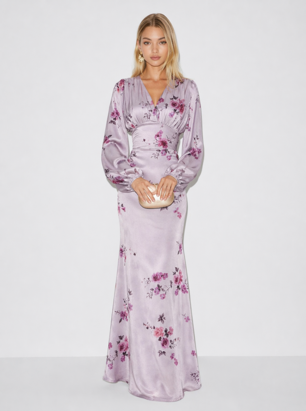 Zephrina Estelle floral satin-look maxi dress in ivory