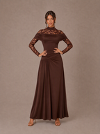 Zephrina Sophronia lace-yoke draped maxi dress in brown