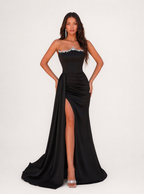 Zephrina Berenice sparkle-trim strapless slit maxi dress in black