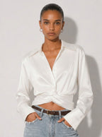Zephrina Tamsin wrap satin blouse in white