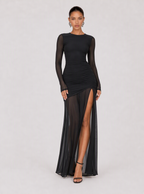 Gwendolyn Ruched Mesh Slit Maxi Dress