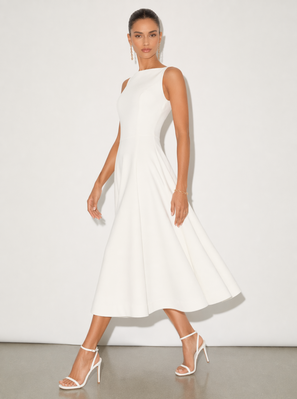 Zephrina Greta clean A-line midi dress in white