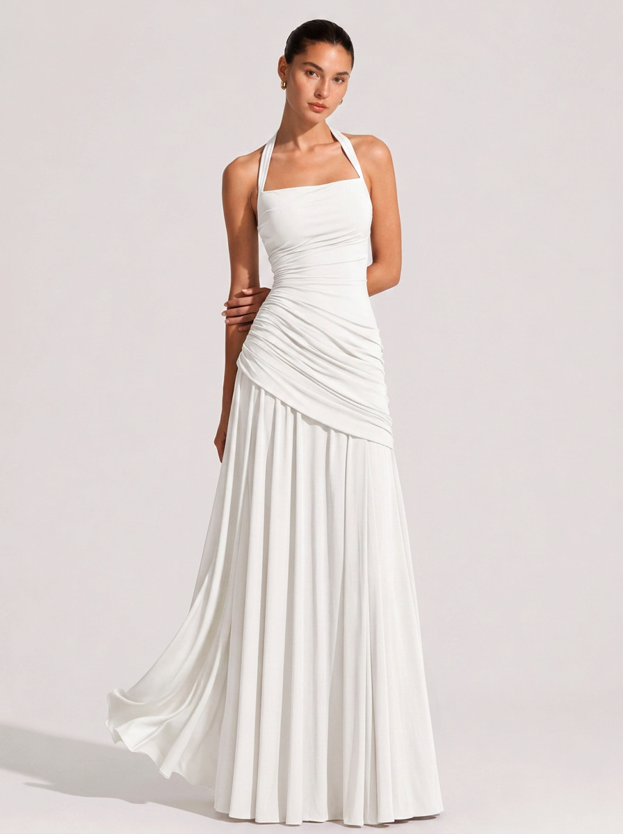 Helena Halter-Neck Maxikleid mit Raffungen