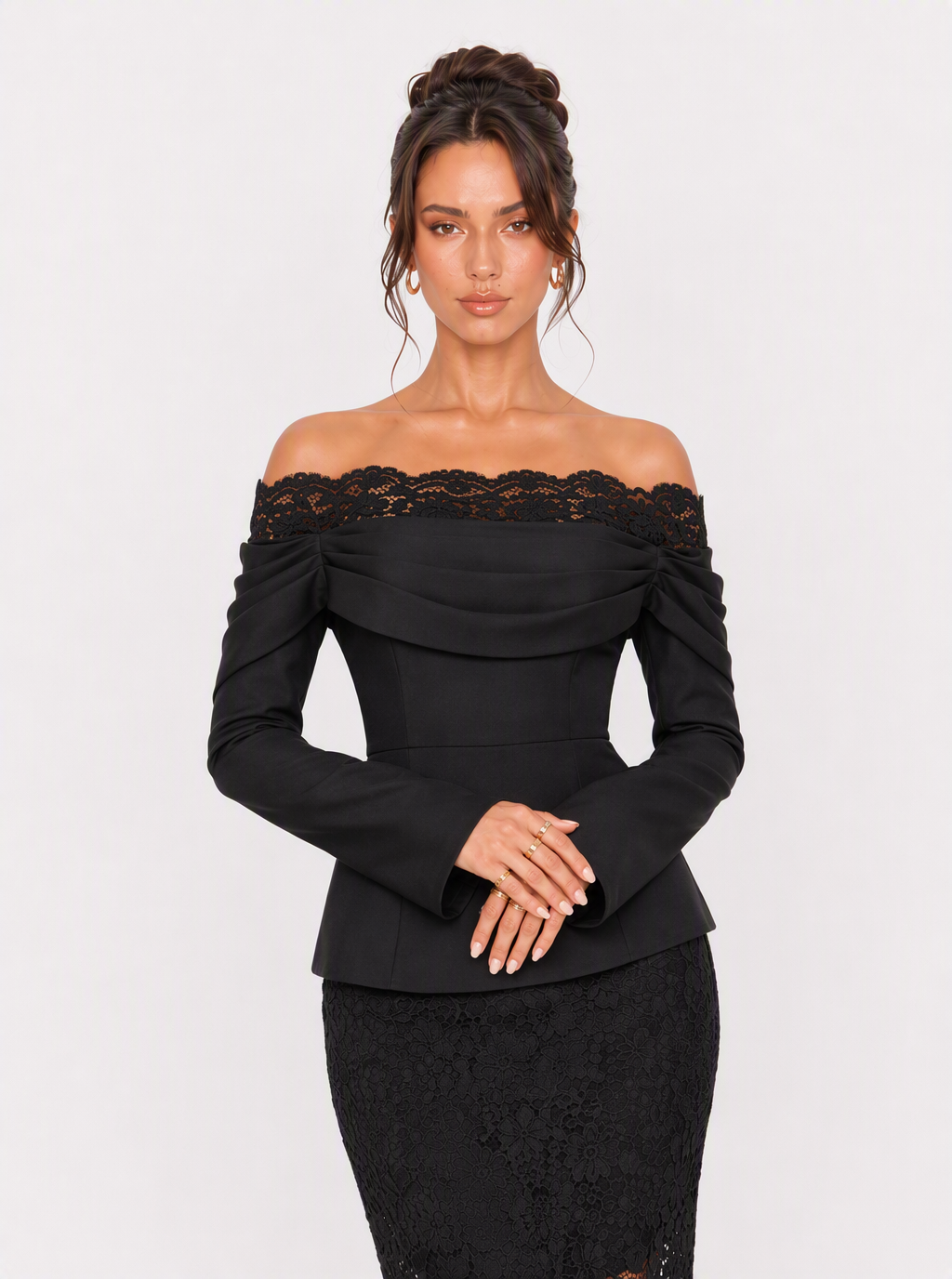 Zephrina Estelle off-shoulder lace midi dress in black