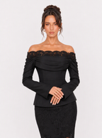 Zephrina Estelle off-shoulder lace midi dress in black