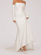Zephrina Brinelle off-shoulder satin maxi dress