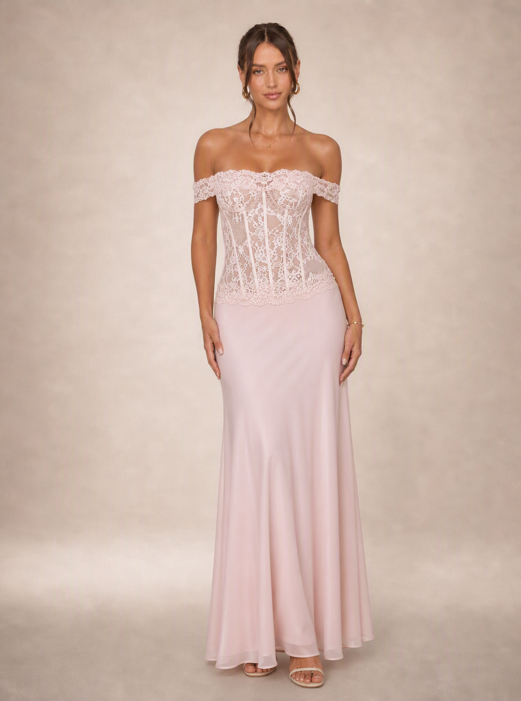 Zephrina Nerissa lace satin maxi dress in pink