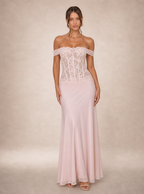 Zephrina Nerissa lace satin maxi dress in pink