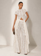 Zephrina Sabine lace overlay wide-leg set in white