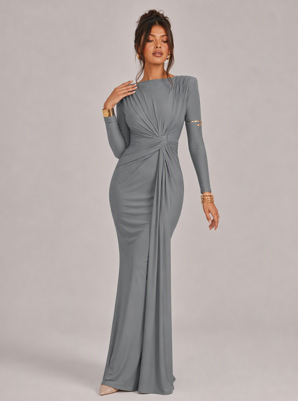Zephrina Isabeau twisted drape maxi dress in blue