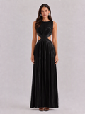 Zephrina Adelheid cutout metallic pleated maxi dress in black