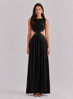 Zephrina Adelheid cutout metallic pleated maxi dress in black