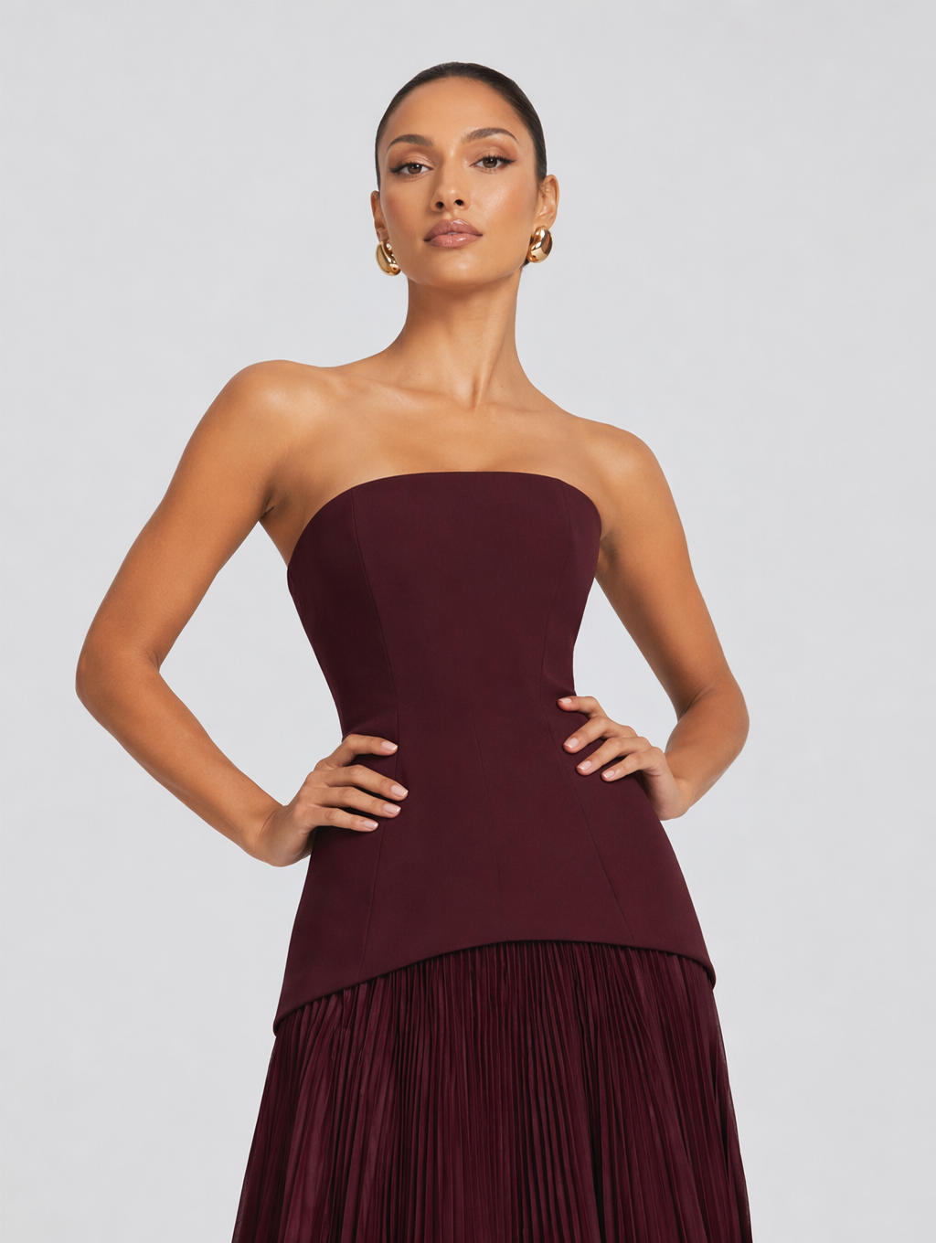 Strapless Petal Pleated Maxi Evening Gown