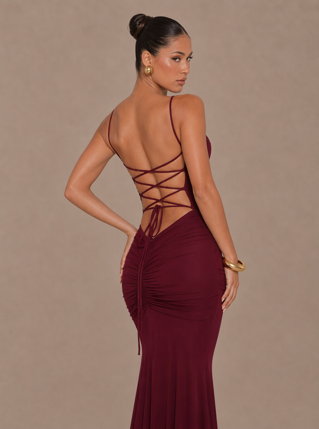 Zephrina Wrenelle ruched knit maxi dress