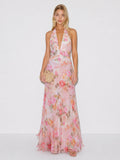 Zephrina Serena floral halter maxi dress in pink