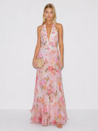 Zephrina Serena floral halter maxi dress in pink