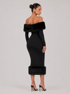 Zephrina Isabeau faux-fur trim midi dress in black
