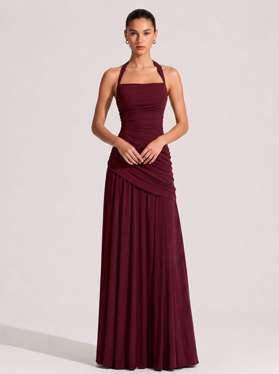 Helena Halter Ruched Maxi Dress