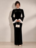 Marcellina Contrast-Cuff Velvet Maxi Dress