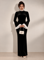Marcellina Contrast-Cuff Velvet Maxi Dress