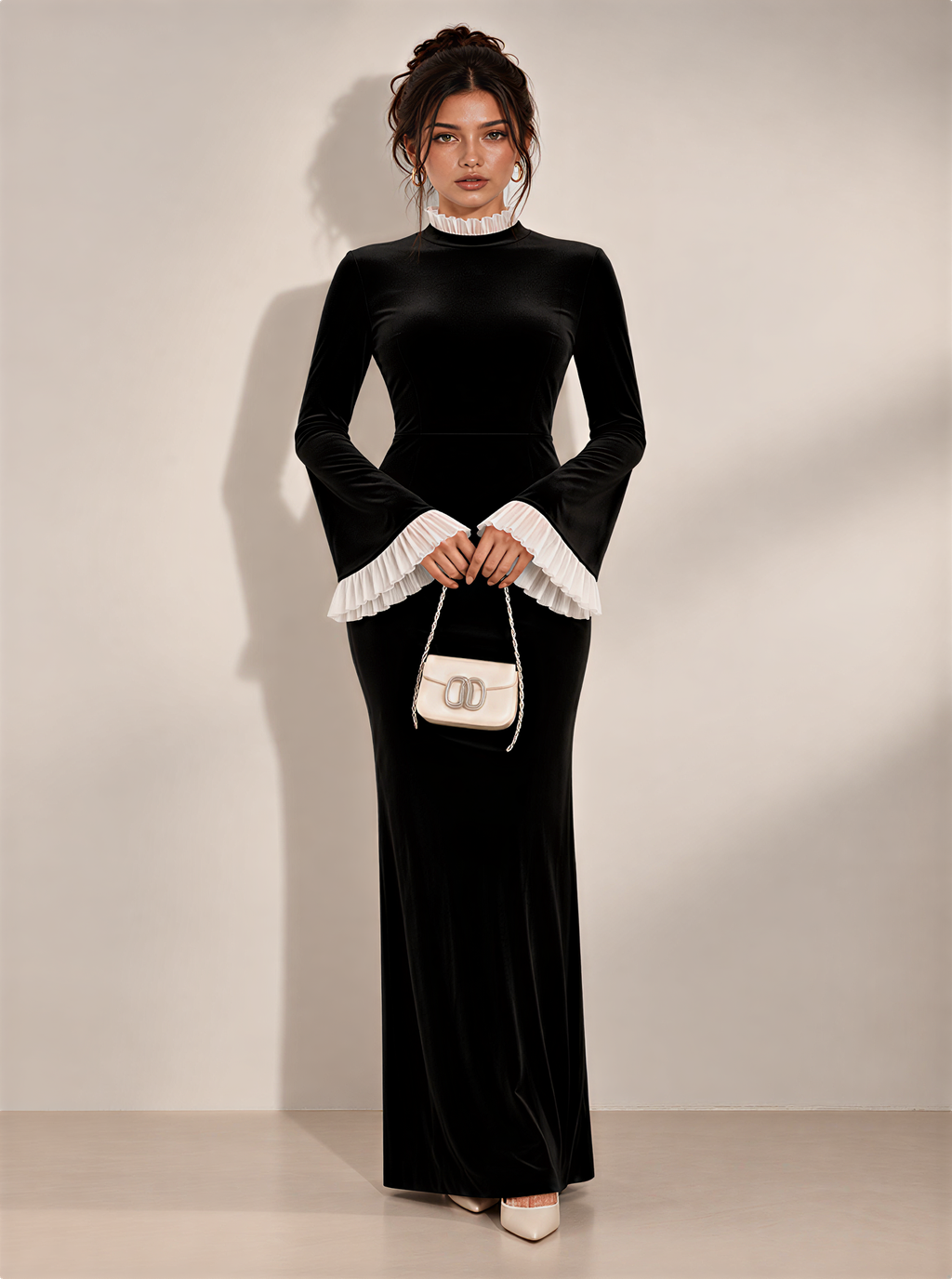 Marcellina Contrast-Cuff Velvet Maxi Dress