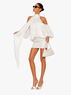 Zephrina Etta scarf tie satin blouse in white