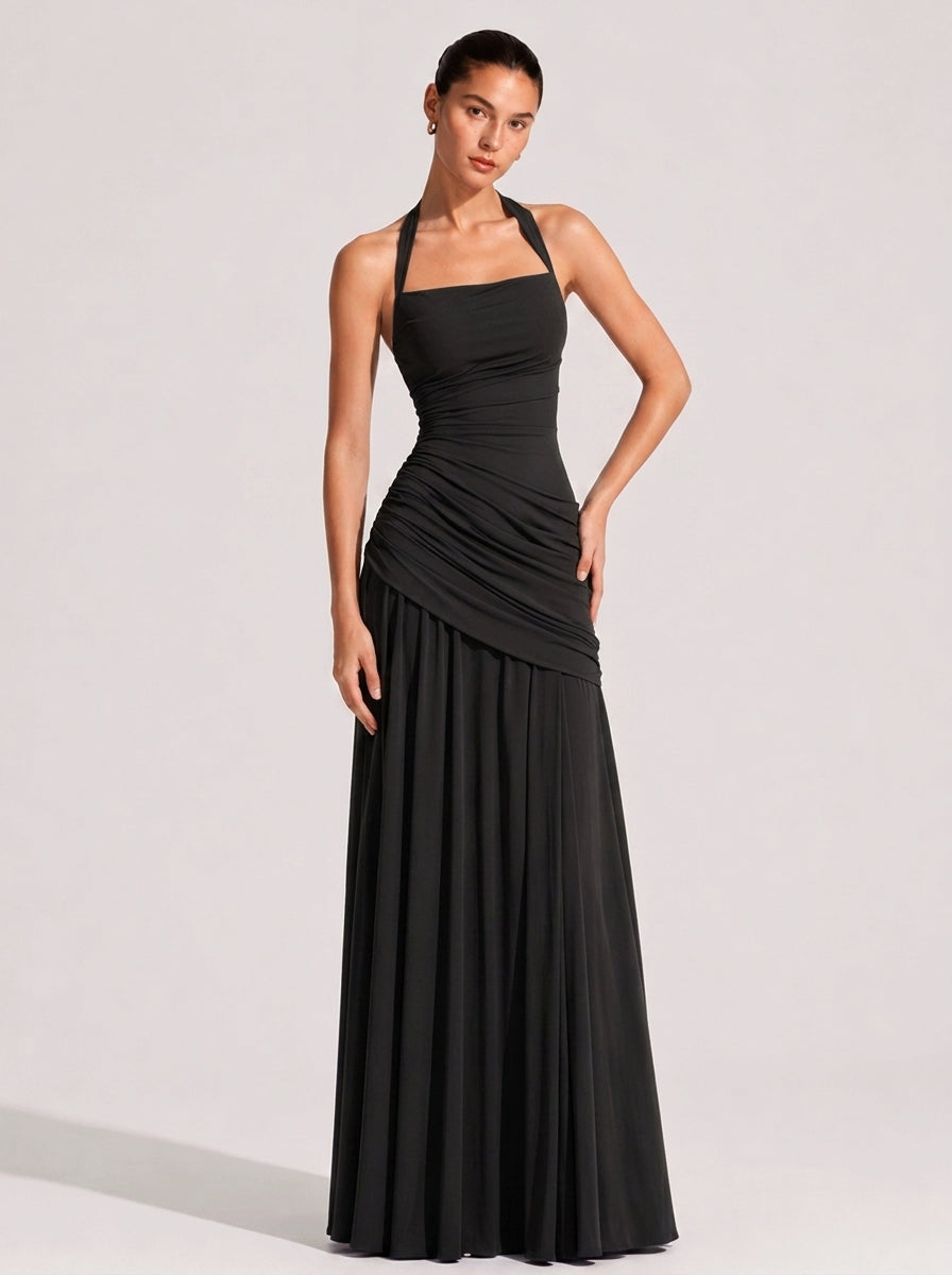 Helena Halter-Neck Maxikleid mit Raffungen