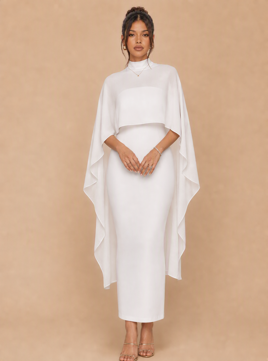 Zephrina Ismeria cape overlay midi dress in white