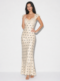 Zephrina polka dot lace-trim maxi dress with cap sleeves