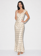 Zephrina polka dot lace-trim maxi dress with cap sleeves