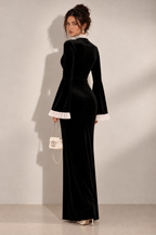 Zephrina Marcellina contrast-cuff velvet maxi dress in black