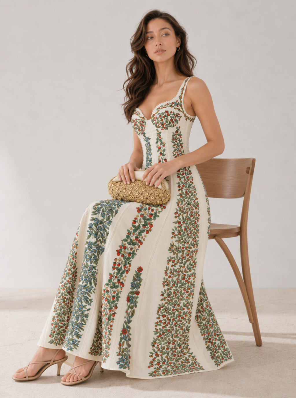 Zephrina Amaline floral stripe midi dress in multi