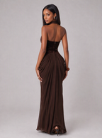 Zephrina Damaris halter draped maxi dress in light green