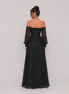Zephrina Aureliane off-shoulder mesh slit maxi dress in black