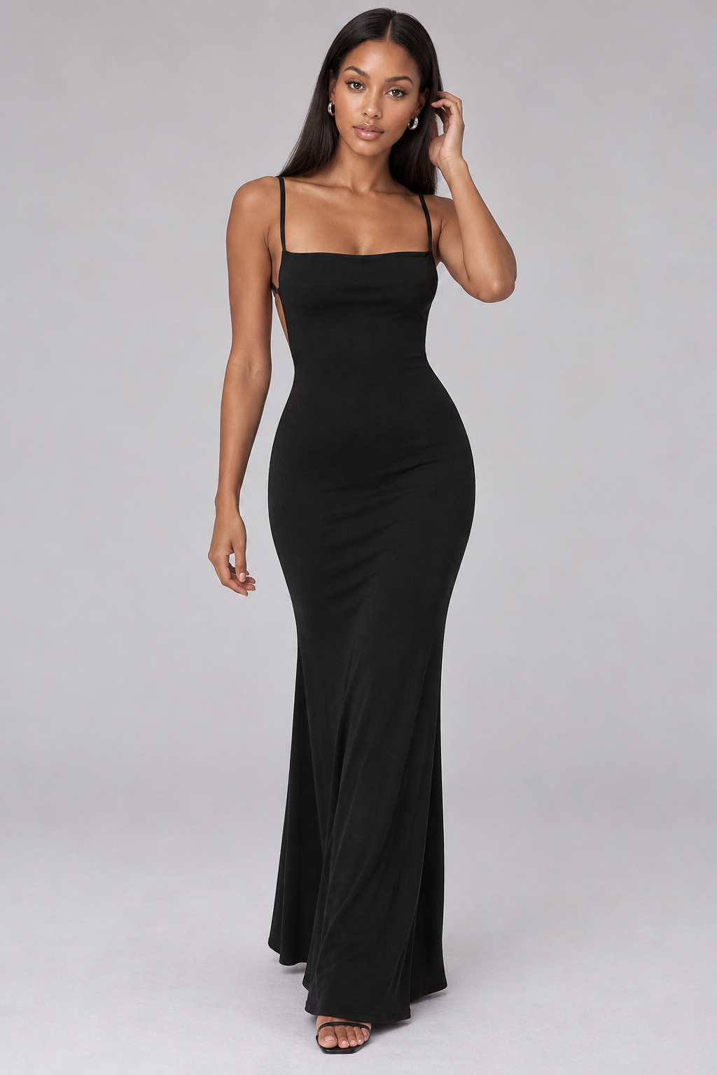 Zephrina Rosalina square-neck maxi dress in black