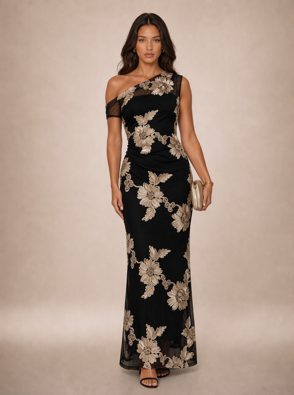 Zephrina Belviane one-shoulder embroidered maxi dress
