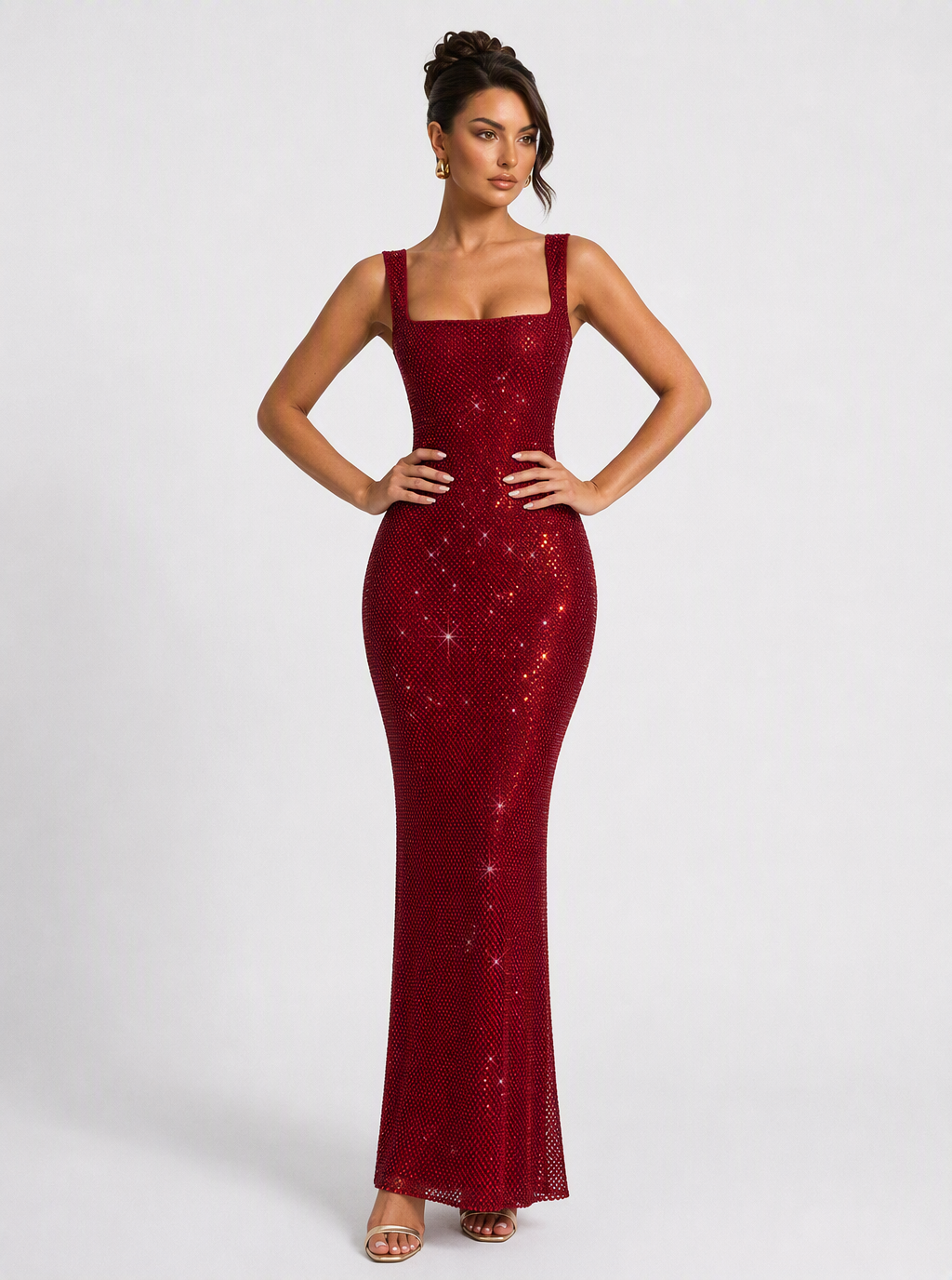 Zephrina Corvina sequin square-neck maxi dress in burgundy