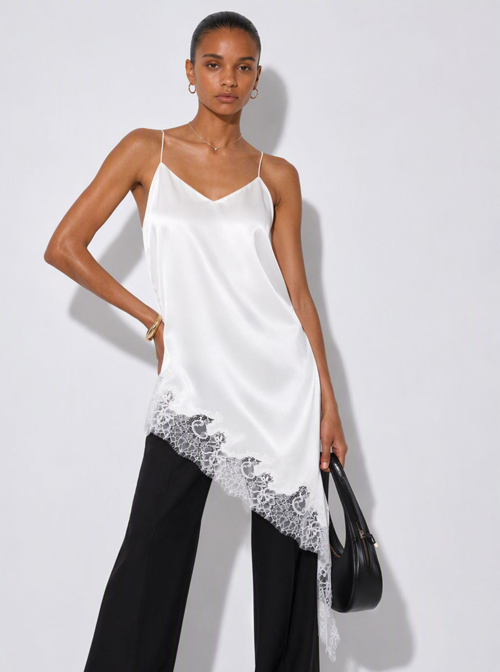 Zephrina Orla lace trim cami top in brown