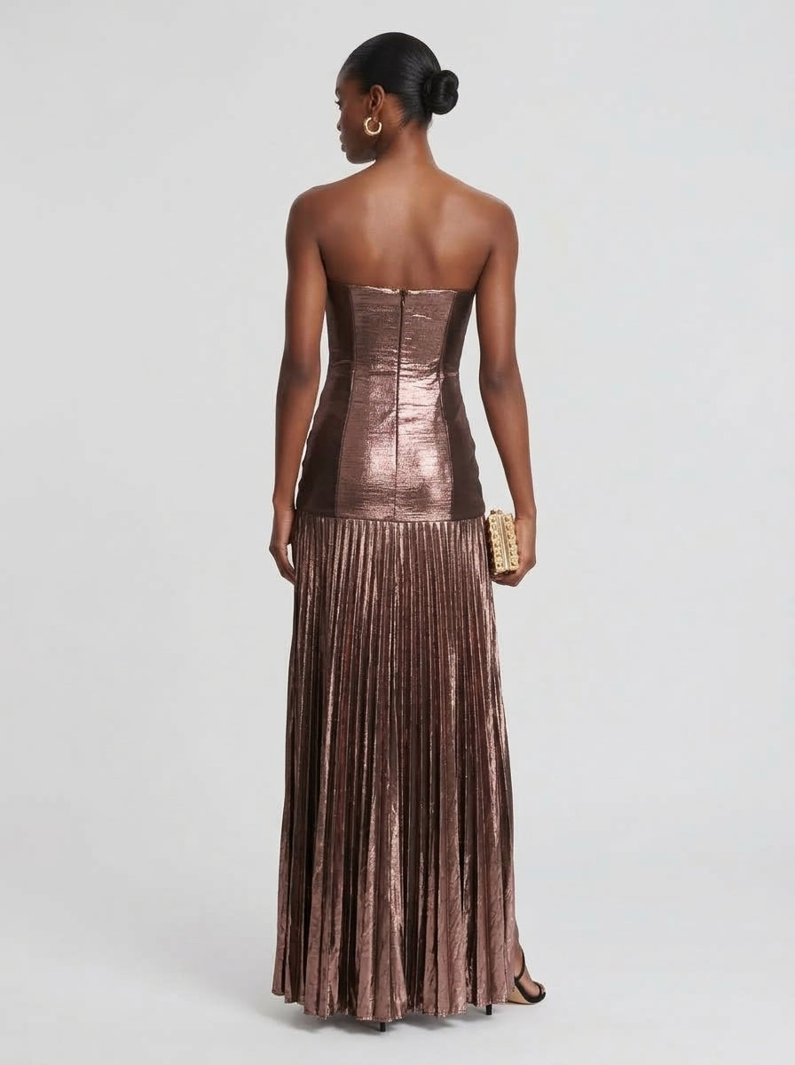 Zephrina Ondine pleated metallic maxi dress in purple