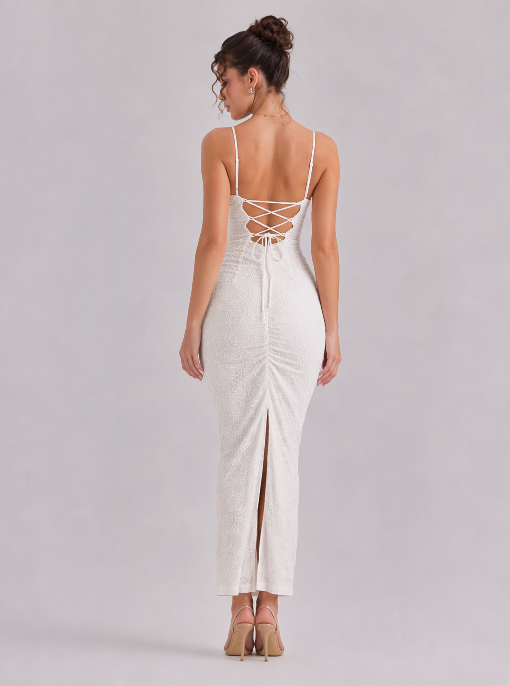Zephrina Jessara strapless lace maxi dress in white