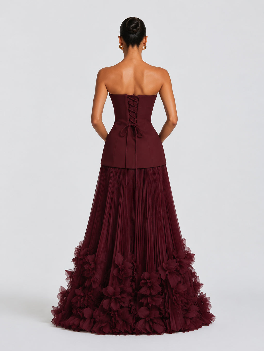 Strapless Petal Pleated Maxi Evening Gown
