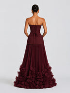 Rhea 3D Blumenmuster Falten Maxikleid