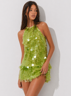 Zephrina Solara paillette sequin mini dress in green